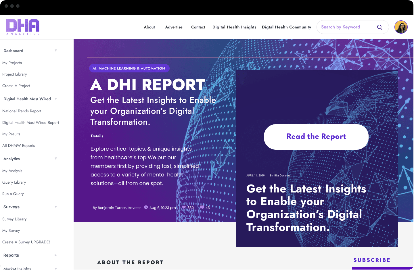 DHA report landing page