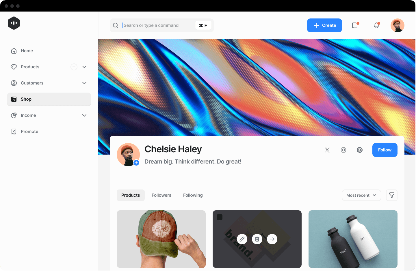 Creator profile and product grid