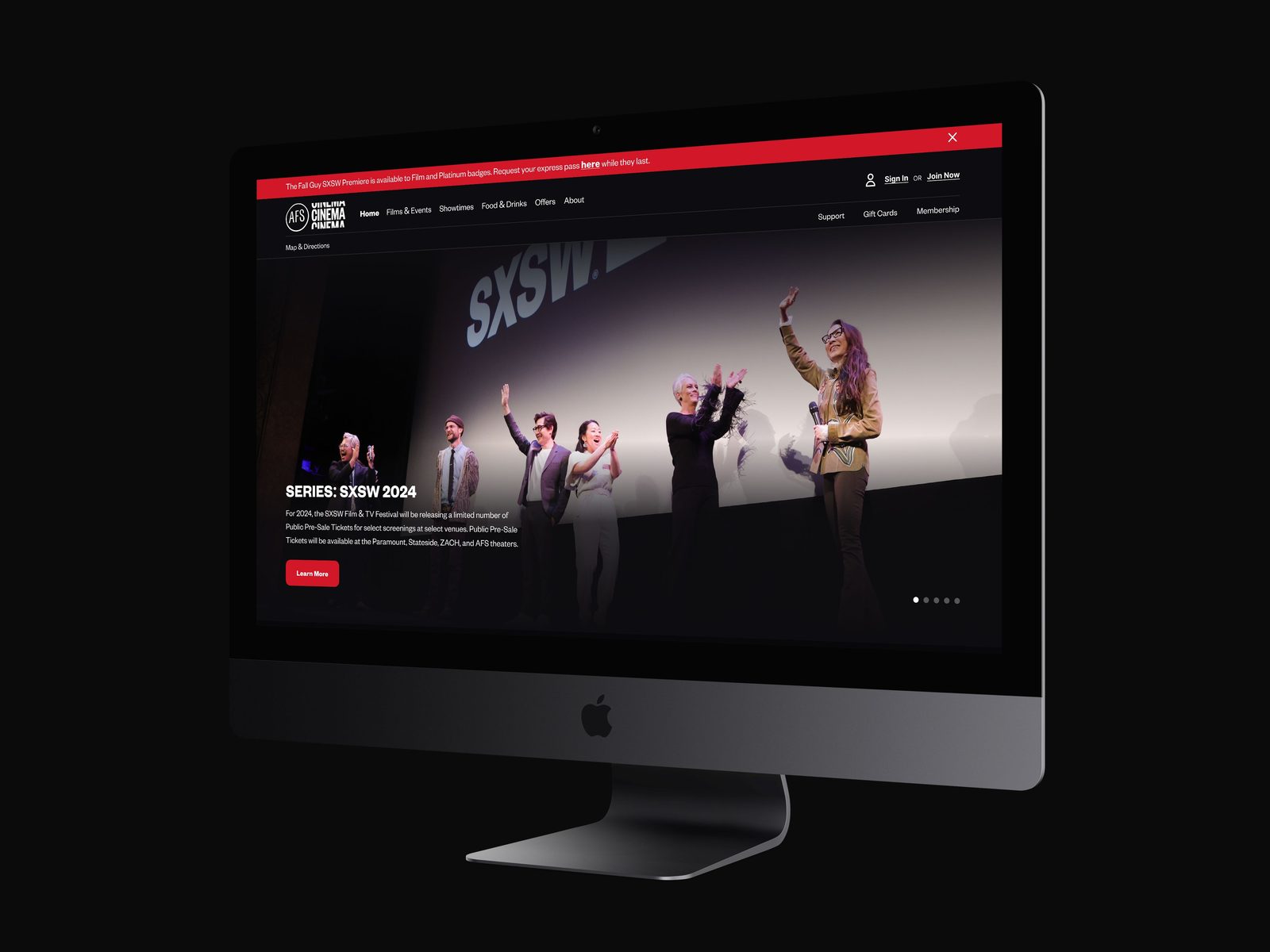 AFS Cinema event website on a desktop display