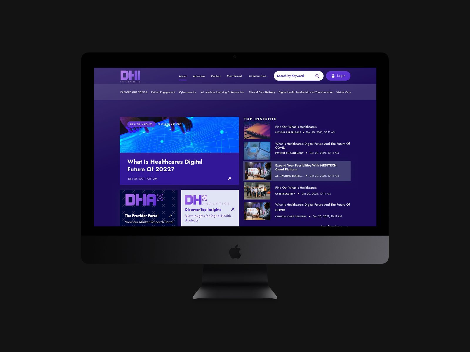 DHI digital health insights portal on a desktop display